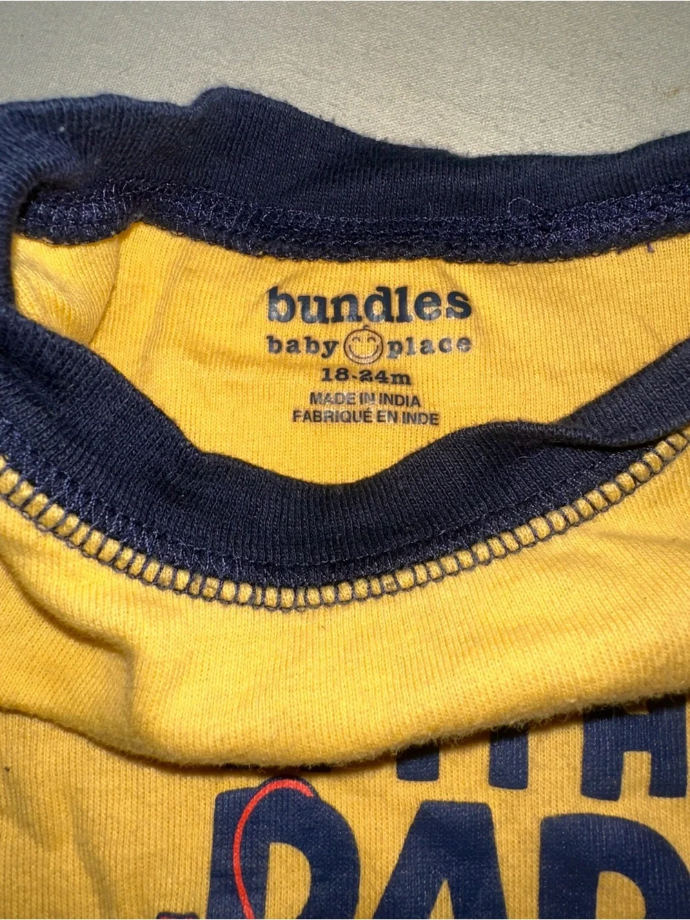 Kids Size 18-24M Yellow One-Piece Bodysuit - 'Hanging With Dad'